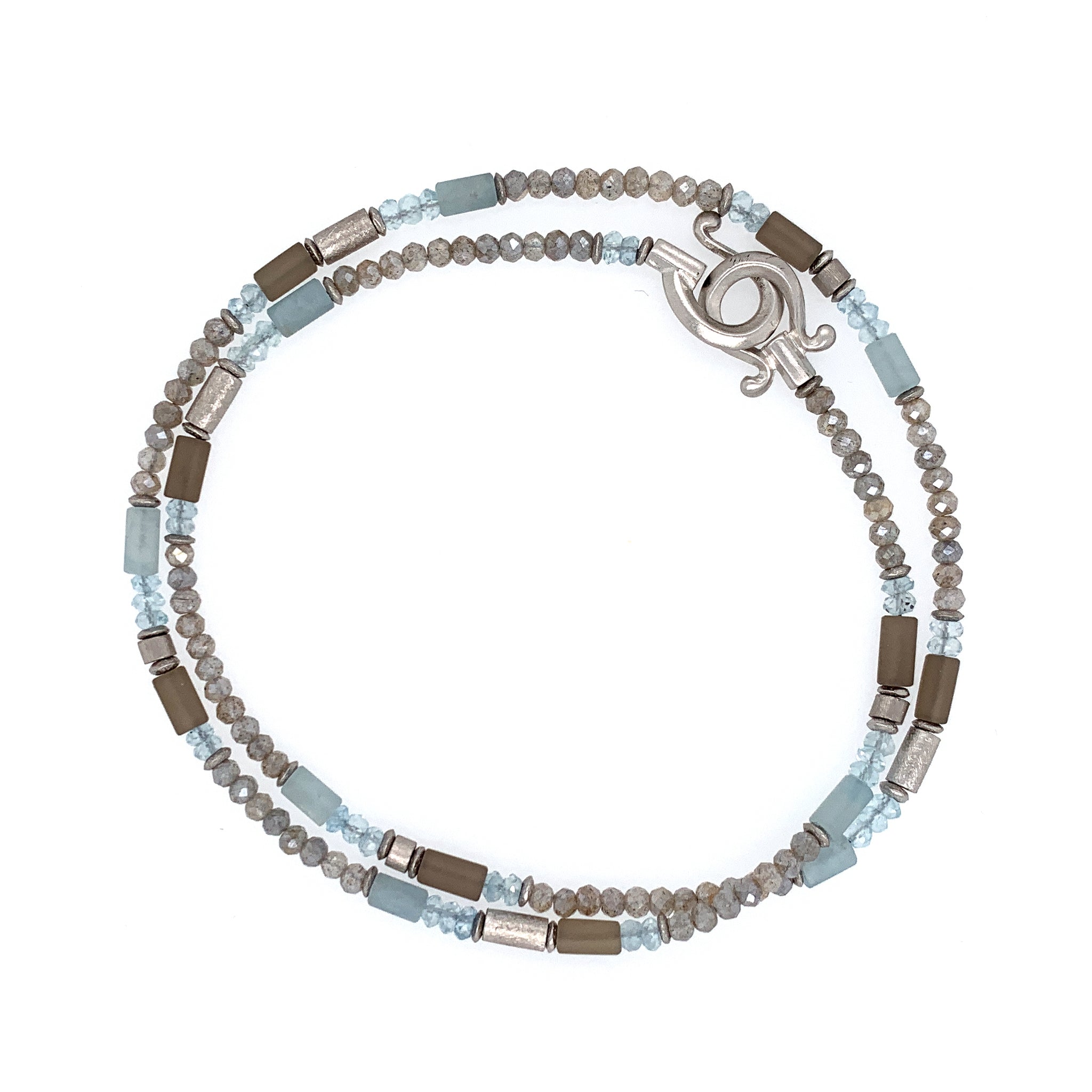 Collier Aquamarin Labradorit Zirkon Rauchquarz Silber rhodiniert - S26