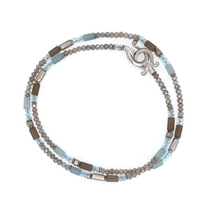 Collier Aquamarin Labradorit Zirkon Rauchquarz Silber rhodiniert - S26