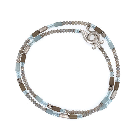 Collier Aquamarin Labradorit Zirkon Rauchquarz Silber rhodiniert - S26