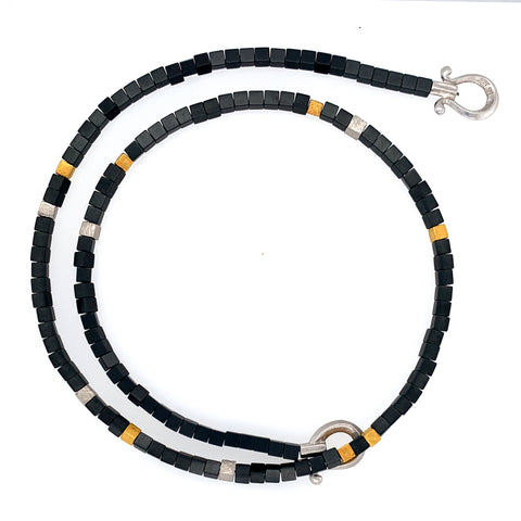Collier Hämatit Silber und Silber vergoldet 999 - S32