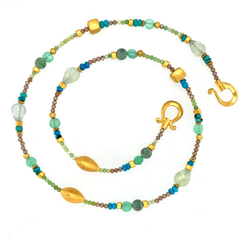 Collier Opalit Zirkon Türkis Chrysopras Prenit Silber vergoldet 999 - S39