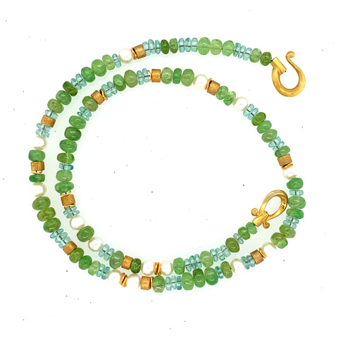 Collier Apatit Grossular Perle Silber vergoldet 999 - S46