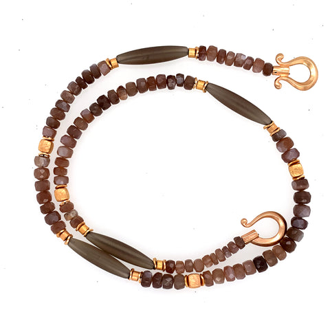 Collier Mondstein Rauchquarz Silber rosévergoldet 999 - S48