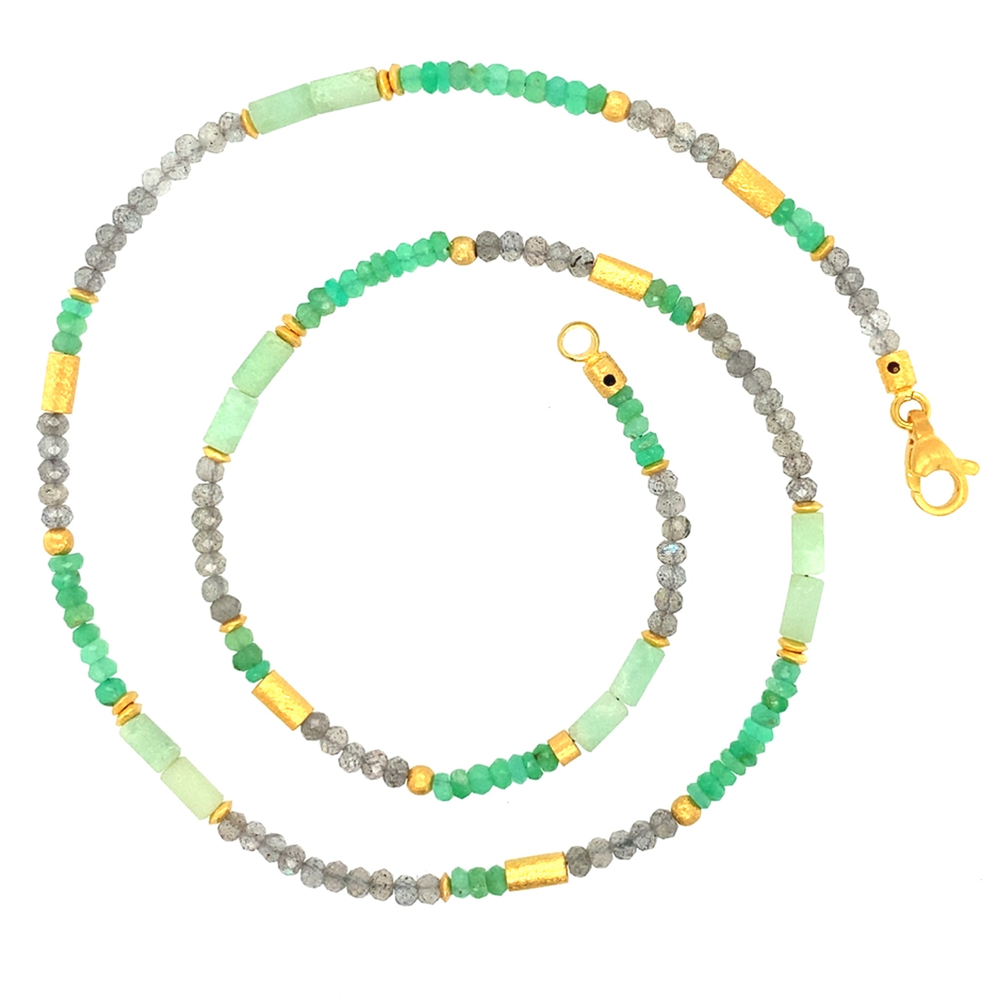 Collier Labradorit Chrysopras Sillber vergoldet 999 - S51