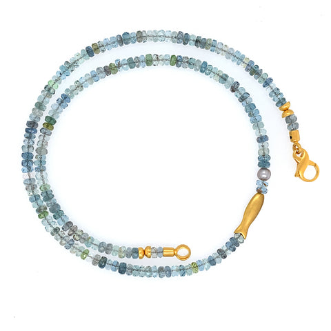 Collier Aquamarin Perle Silber vergoldet 999 - S59