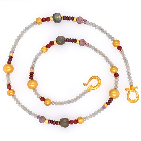 Collier Mondstein Granat Turmalin Rhodonit Labradorit Silber vergoldet 999 - S60