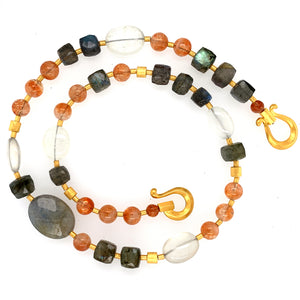 Collier Labradorit Mondstein Sonnenstein Silber vergoldet 999 - S72