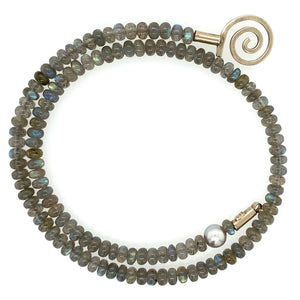 Collier Labradorit  Perle Weißgold 585  - S77