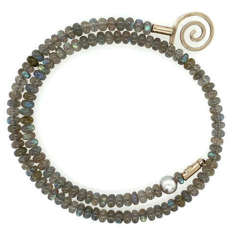 Collier Labradorit  Perle Weißgold 585  - S77