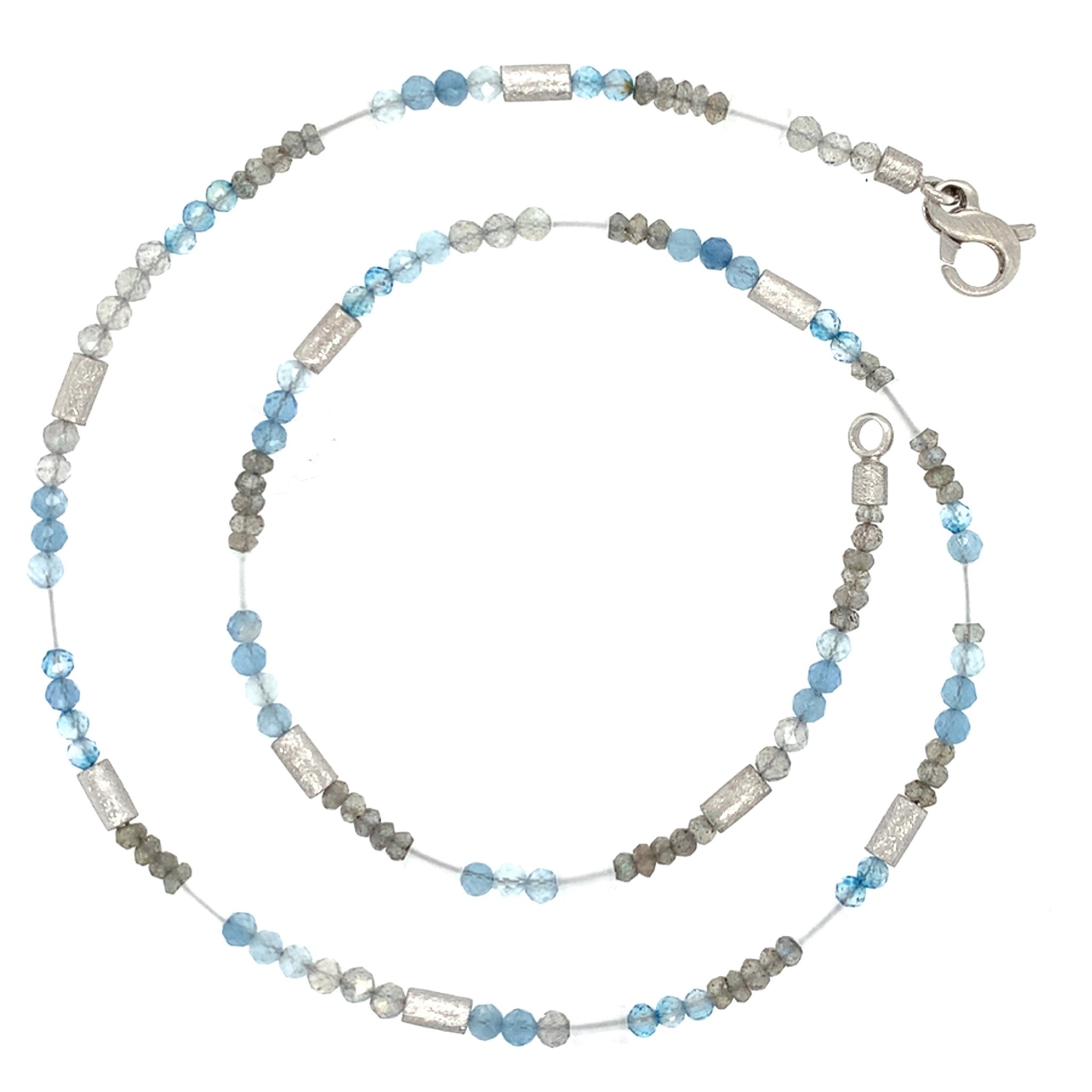 Collier Aquamarin Topas Berkgristall Labradorit Silber rhodiiniert - S82