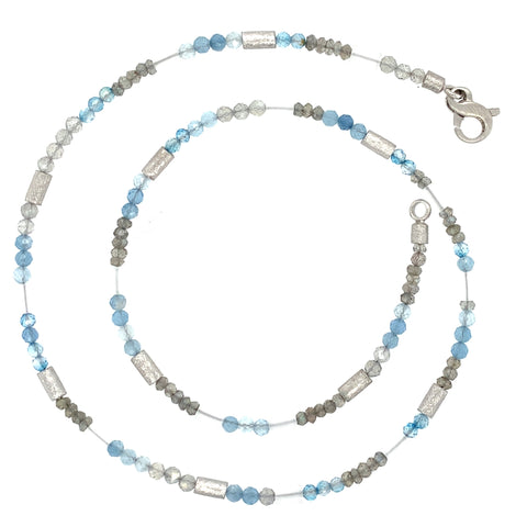 Collier Aquamarin Topas Berkgristall Labradorit Silber rhodiiniert - S82