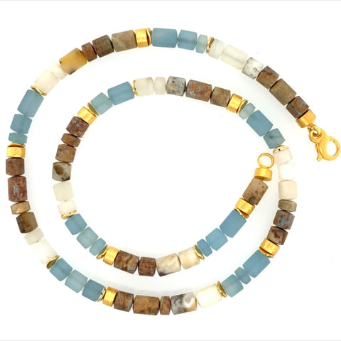 Collier Aquamarin Jaspis Achat Silber vergoldet 999 - S87