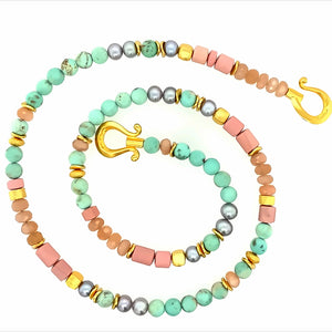 Collier Chrysokoll Perle 5mm Silber vergoldet 999 - S9